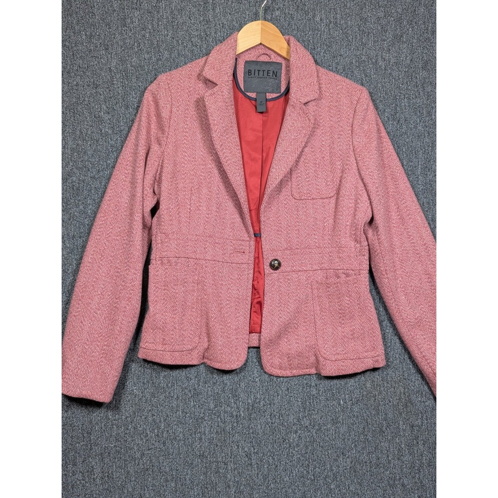 Bitten Sarah Jessica Parker Pink Herringbone Wool Blend Blazer Jacket Womens M